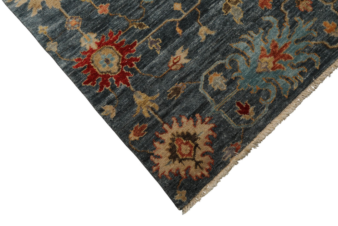 7x9 Navy, Gold, Coral Color Hand Knotted Oushak Wool Transitional Oriental Rug