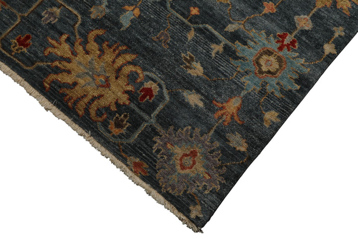 7x9 Navy, Gold, Coral Color Hand Knotted Oushak Wool Transitional Oriental Rug