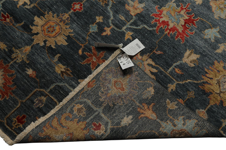 7x9 Navy, Gold, Coral Color Hand Knotted Oushak Wool Transitional Oriental Rug