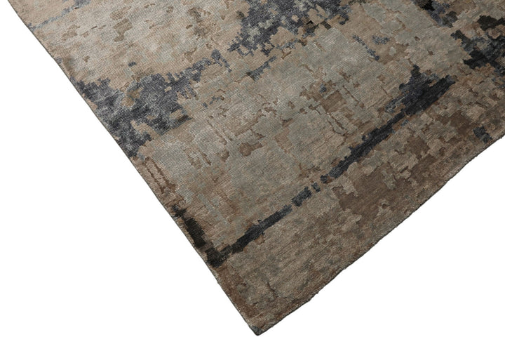 6x9 Beige, Taupe, Blue Color Hand Knotted Sherpa Bamboo Silk Modern Oriental Rug