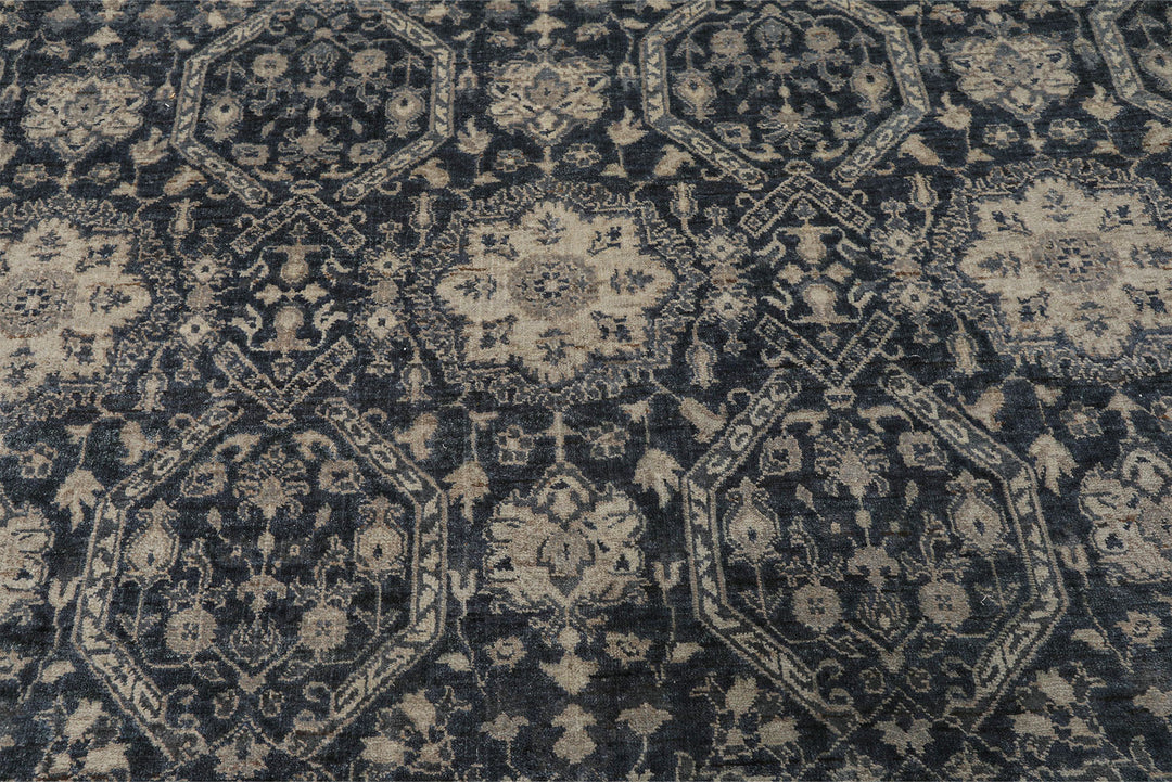 6x9 Navy, Gray, Aqua Color Hand Knotted Agra Wool Transitional Oriental Rug