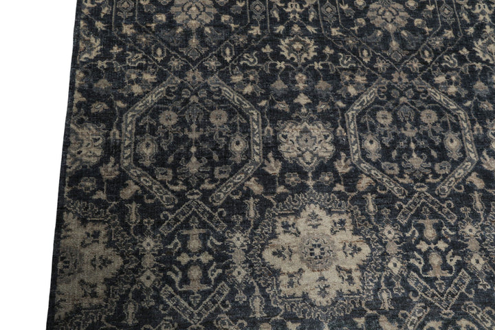 6x9 Navy, Gray, Aqua Color Hand Knotted Agra Wool Transitional Oriental Rug