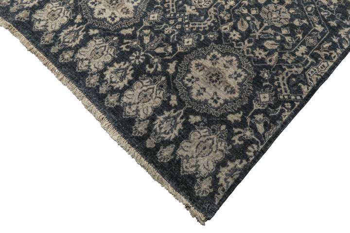 6x9 Navy, Gray, Aqua Color Hand Knotted Agra Wool Transitional Oriental Rug
