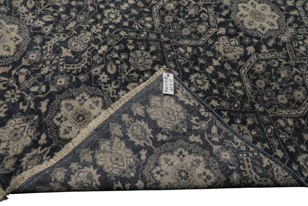 6x9 Navy, Gray, Aqua Color Hand Knotted Agra Wool Transitional Oriental Rug