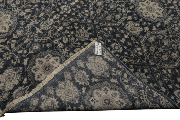 6x9 Navy, Gray, Aqua Color Hand Knotted Agra Wool Transitional Oriental Rug
