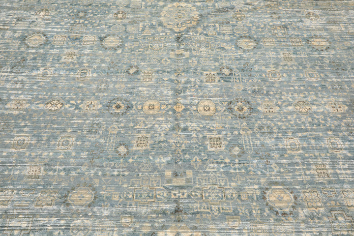 9x12 Aqua, Ivory, Beige Color Hand Knotted Tibetan Wool &amp; Silk Modern &amp; Contemporary Oriental Rug