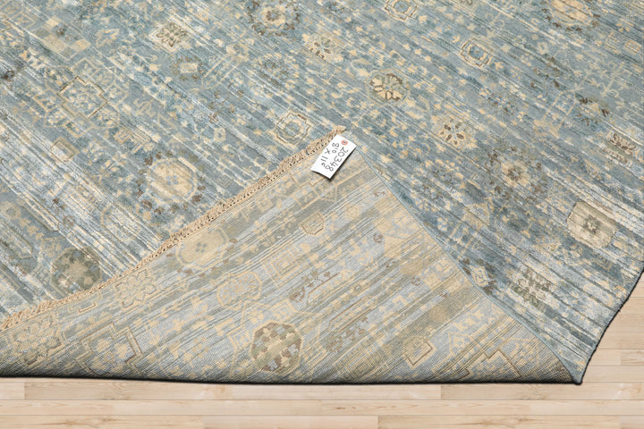 9x12 Aqua, Ivory, Beige Color Hand Knotted Tibetan Wool &amp; Silk Modern &amp; Contemporary Oriental Rug