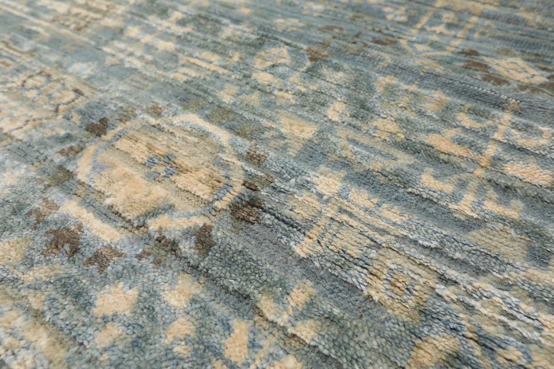 9x12 Aqua, Ivory, Beige Color Hand Knotted Tibetan Wool &amp; Silk Modern &amp; Contemporary Oriental Rug