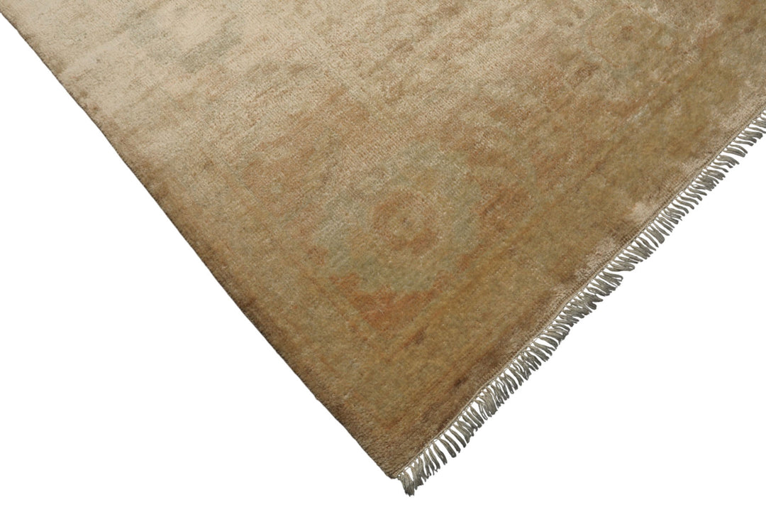 8x10 Beige, Brown, Celadon Gold Color Hand Knotted Oushak Wool Traditional Oriental Rug