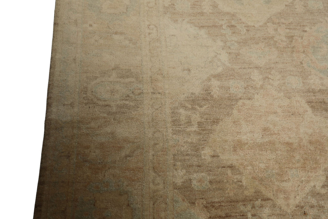 8x10 Beige, Brown, Celadon Gold Color Hand Knotted Oushak Wool Traditional Oriental Rug