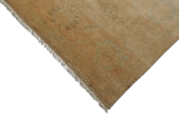 8x10 Beige, Brown, Celadon Gold Color Hand Knotted Oushak Wool Traditional Oriental Rug
