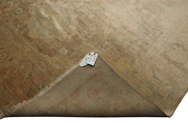 8x10 Beige, Brown, Celadon Gold Color Hand Knotted Oushak Wool Traditional Oriental Rug