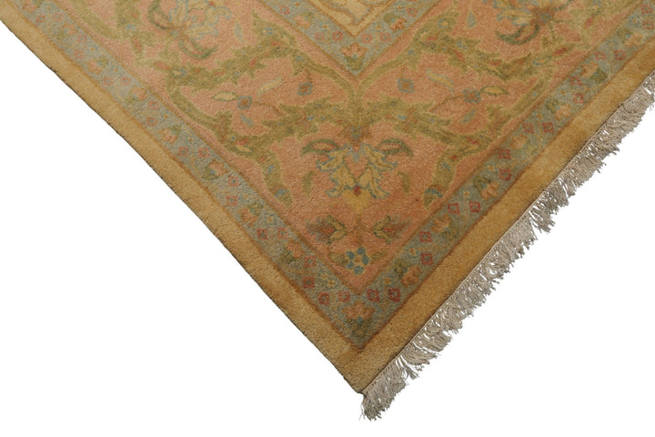 9x12 Light Gold, Brown, Green Color Hand Knotted Oushak Wool Traditional Oriental Rug
