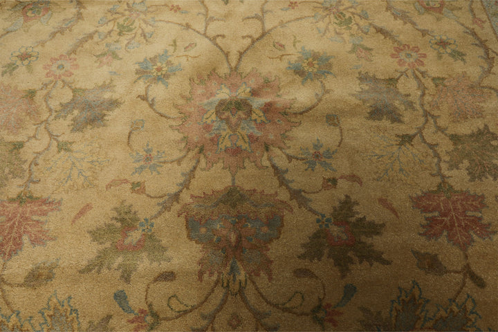 9x12 Light Gold, Brown, Green Color Hand Knotted Oushak Wool Traditional Oriental Rug