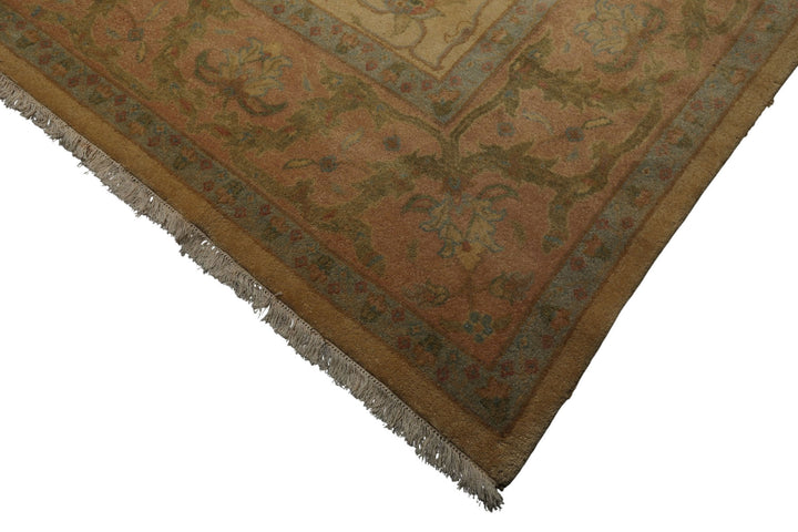 9x12 Light Gold, Brown, Green Color Hand Knotted Oushak Wool Traditional Oriental Rug