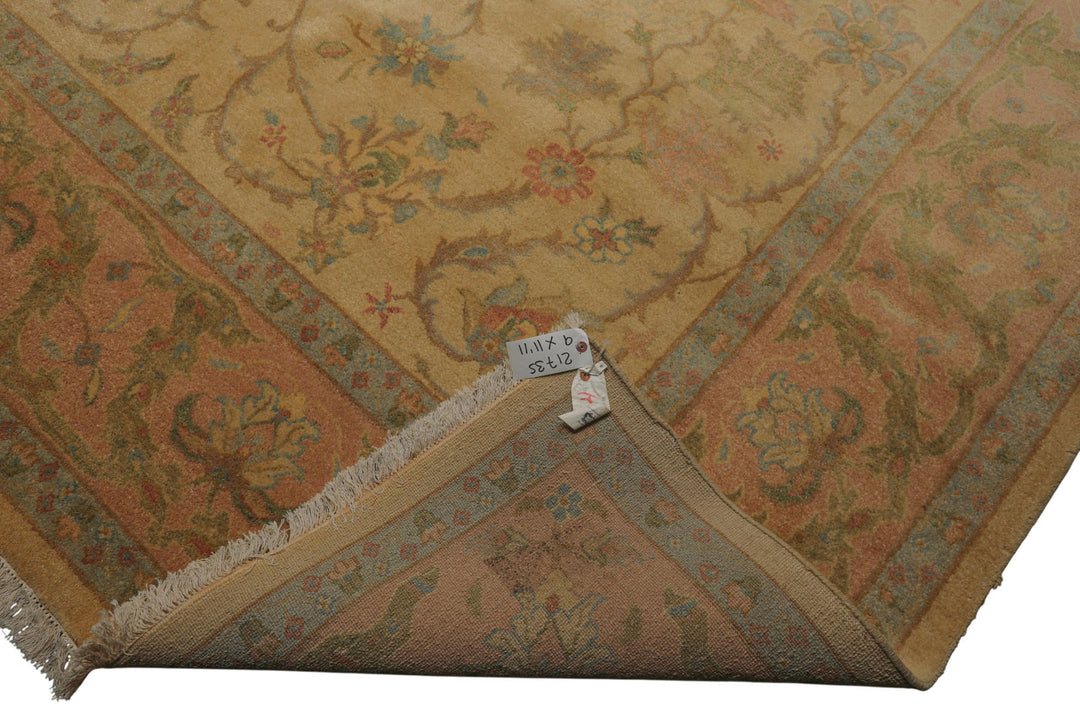 9x12 Light Gold, Brown, Green Color Hand Knotted Oushak Wool Traditional Oriental Rug