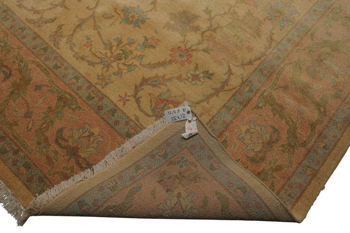 9x12 Light Gold, Brown, Green Color Hand Knotted Oushak Wool Traditional Oriental Rug