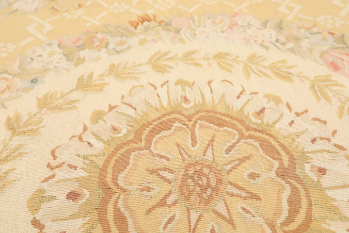 4x6 Khaki, Beige, Blush Color Hand Woven French Aubusson Wool Traditional Oriental Rug