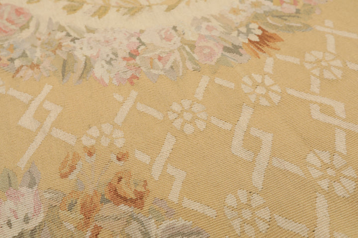 4x6 Khaki, Beige, Blush Color Hand Woven French Aubusson Wool Traditional Oriental Rug