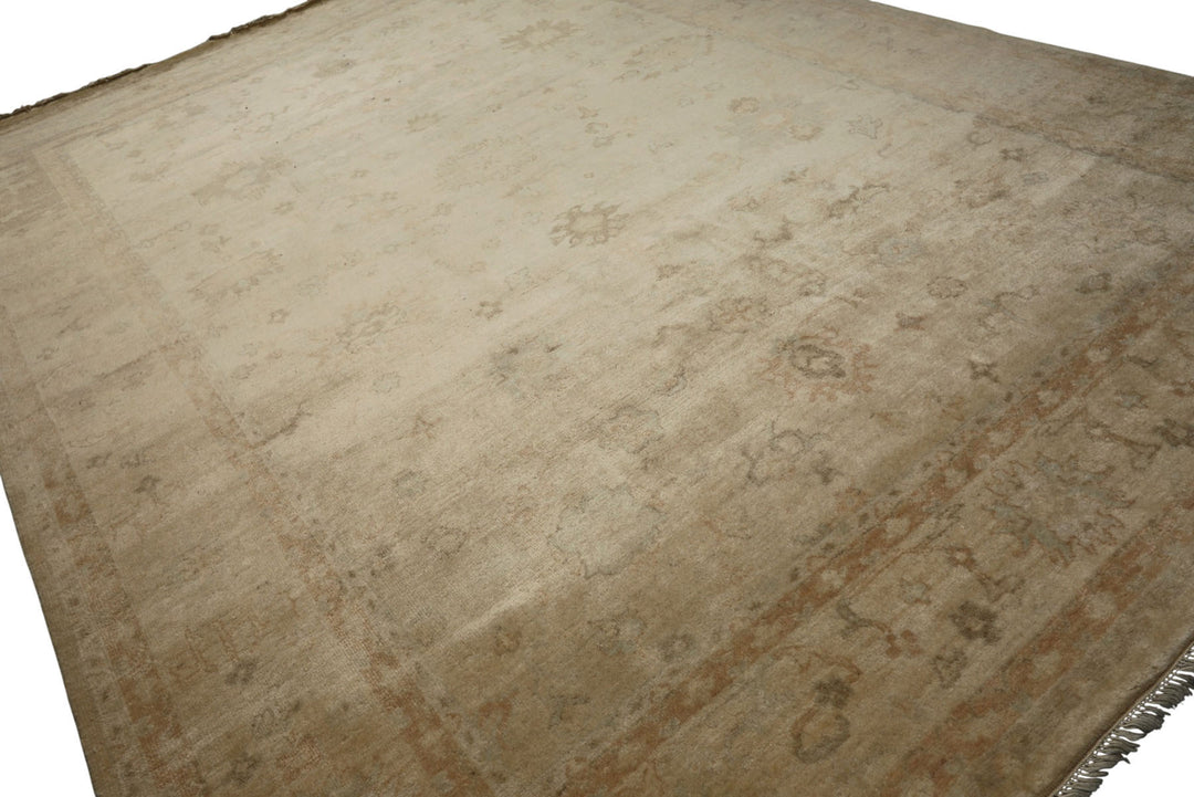 9x12 Beige, Tan, Gray Color Hand Knotted Oushak Wool Traditional Oriental Rug