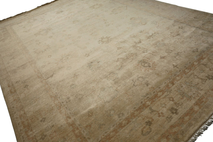9x12 Beige, Tan, Gray Color Hand Knotted Oushak Wool Traditional Oriental Rug