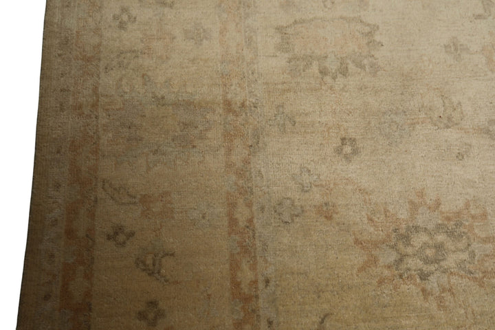 9x12 Beige, Tan, Gray Color Hand Knotted Oushak Wool Traditional Oriental Rug