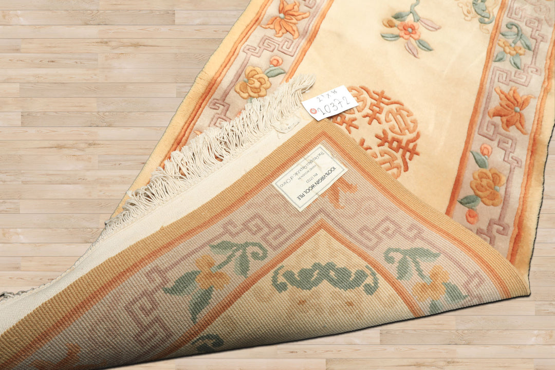 2x4 Ivory, Taupe, Brown Color Hand Knotted Chinese Art Deco Wool Traditional Oriental Rug