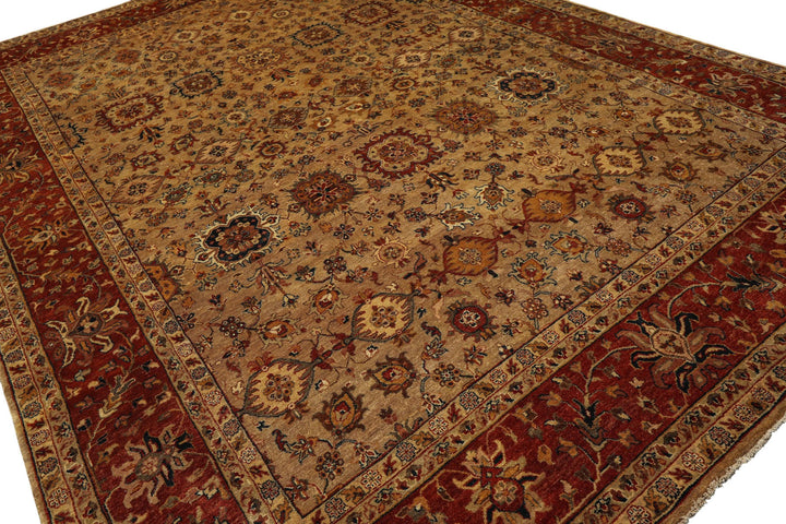 9x12 Brown, Rust, Beige Color Hand Knotted Agra Wool Traditional Oriental Rug