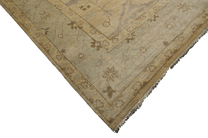 9x12 Beige, Seafoam, Brown Color Hand Knotted Oushak Wool Transitional Oriental Rug