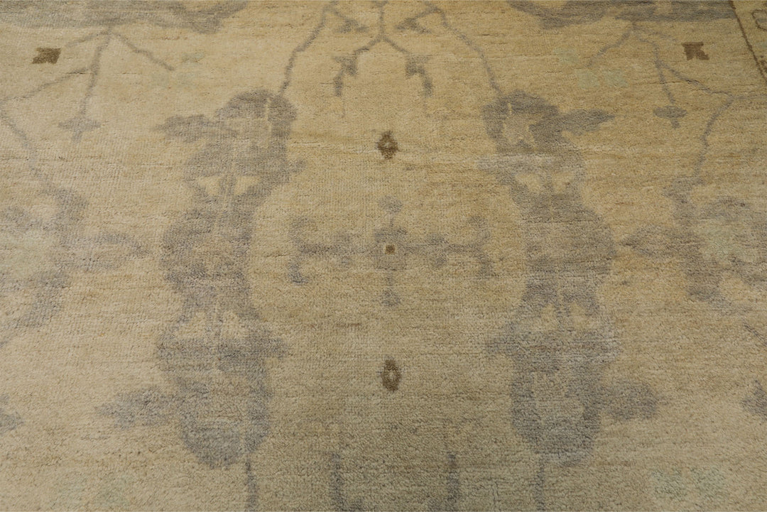 9x12 Beige, Seafoam, Brown Color Hand Knotted Oushak Wool Transitional Oriental Rug