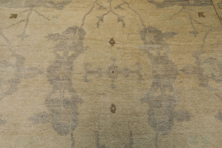 9x12 Beige, Seafoam, Brown Color Hand Knotted Oushak Wool Transitional Oriental Rug