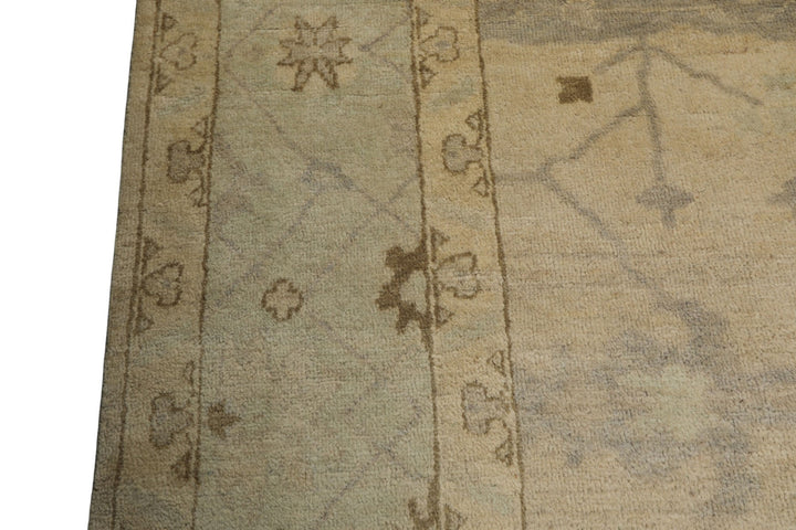 9x12 Beige, Seafoam, Brown Color Hand Knotted Oushak Wool Transitional Oriental Rug