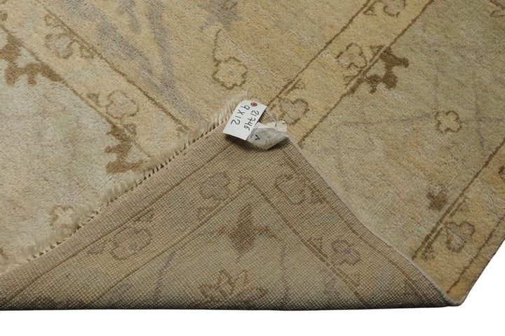 9x12 Beige, Seafoam, Brown Color Hand Knotted Oushak Wool Transitional Oriental Rug