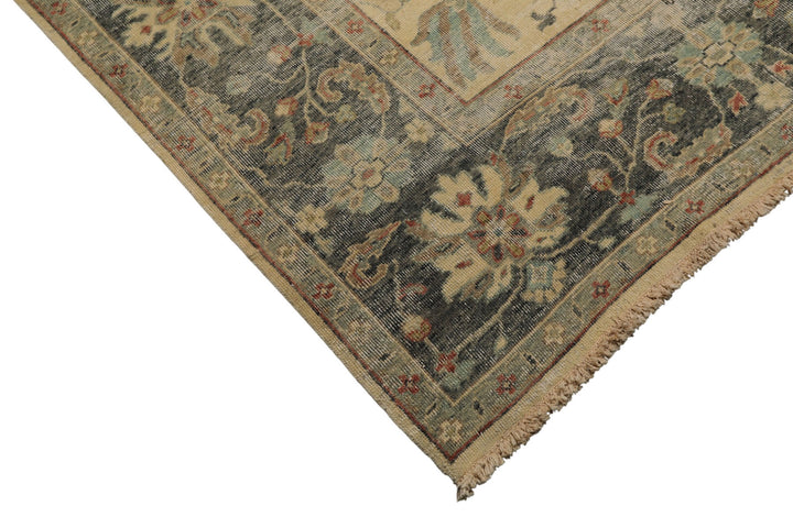 9x12 Beige, Gray, Aqua Color Hand Knotted  Wool Transitional Oriental Rug