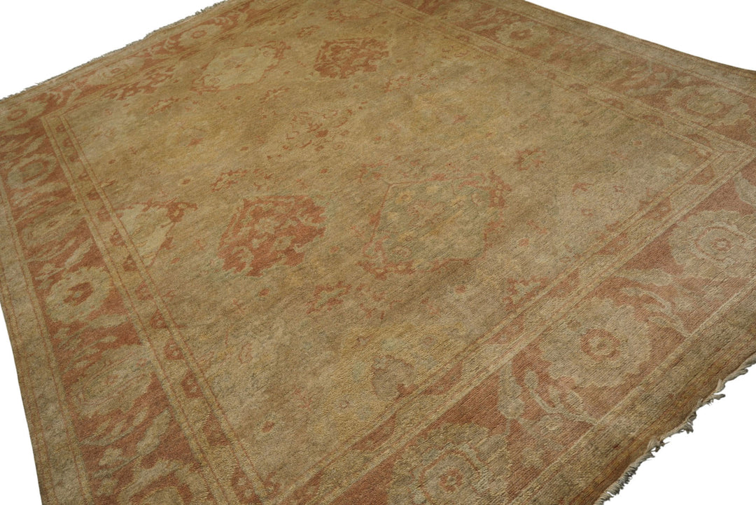 8x10 Beige, Rose, Gray Color Hand Knotted Oushak Wool Traditional Oriental Rug