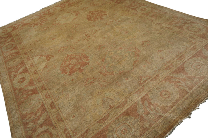 8x10 Beige, Rose, Gray Color Hand Knotted Oushak Wool Traditional Oriental Rug