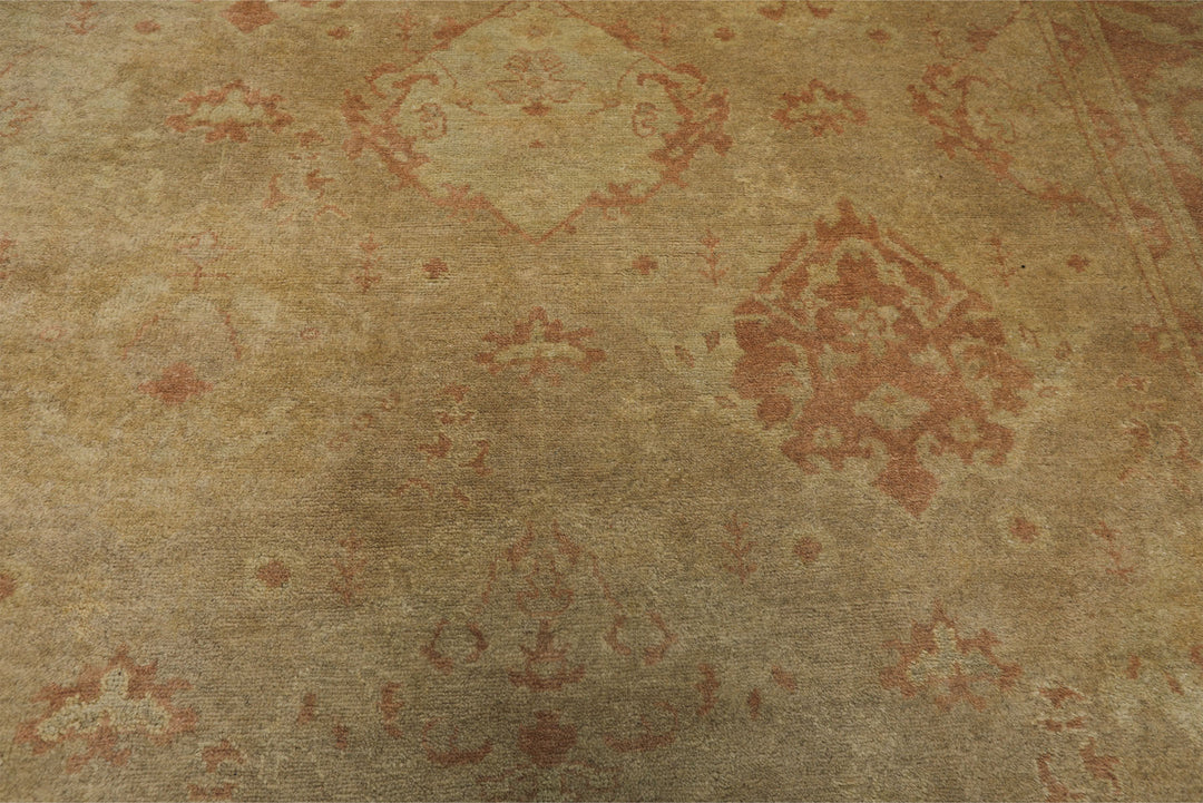 8x10 Beige, Rose, Gray Color Hand Knotted Oushak Wool Traditional Oriental Rug