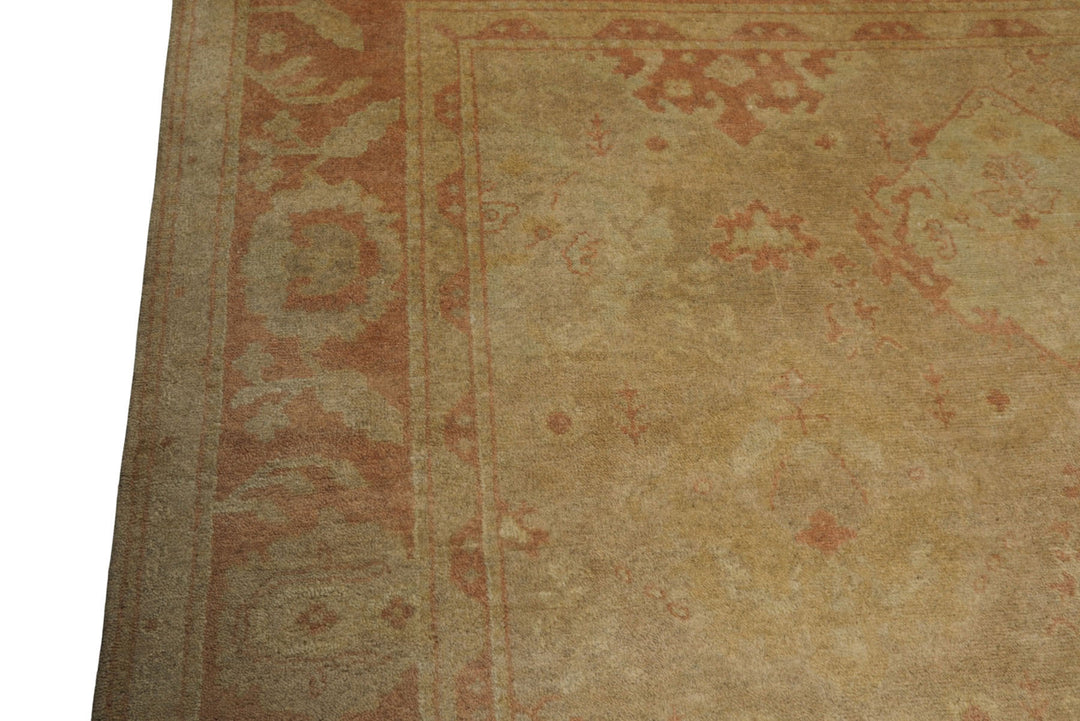 8x10 Beige, Rose, Gray Color Hand Knotted Oushak Wool Traditional Oriental Rug
