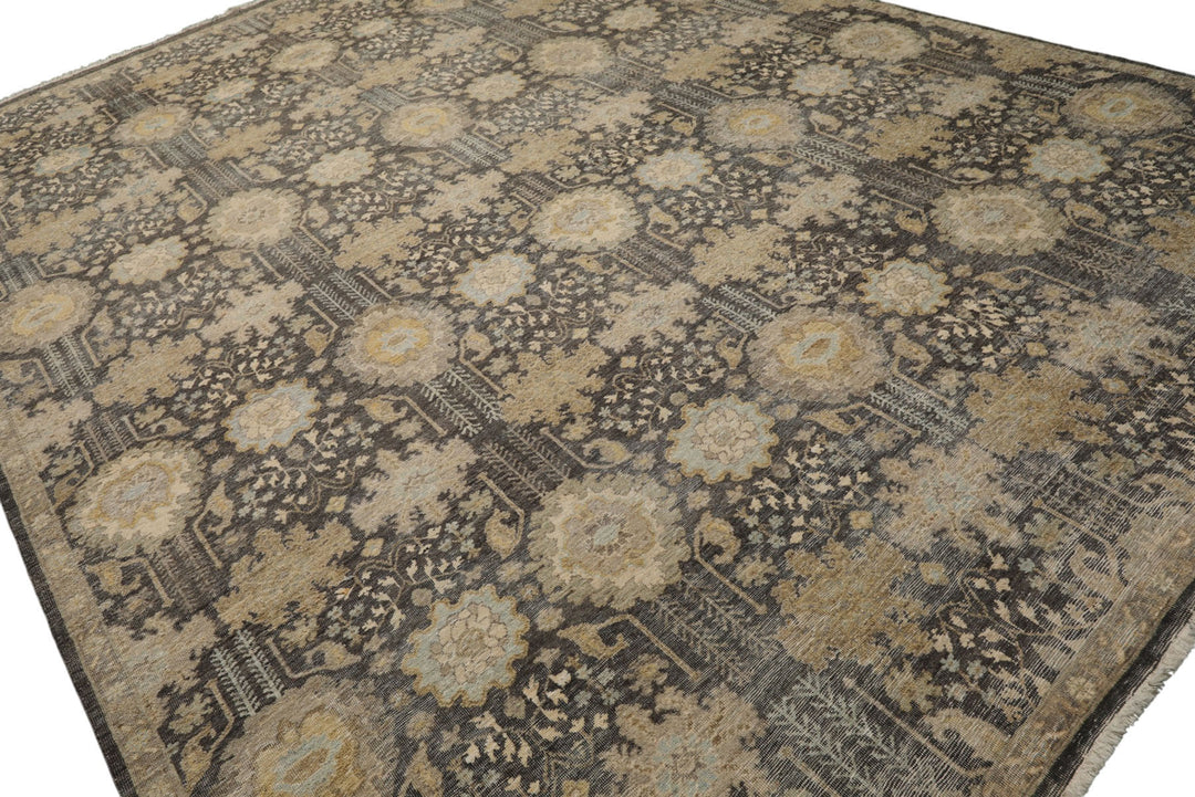9x12 Gray, Beige, Tan Color Hand Knotted  Wool Transitional Oriental Rug