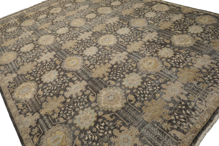 9x12 Gray, Beige, Tan Color Hand Knotted  Wool Transitional Oriental Rug