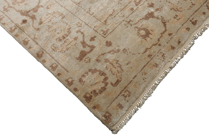 9x12 Beige, Brown, Peach Color Hand Knotted Oushak Bamboo Silk Traditional Oriental Rug