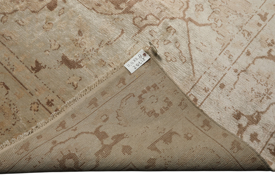 9x12 Beige, Brown, Peach Color Hand Knotted Oushak Bamboo Silk Traditional Oriental Rug