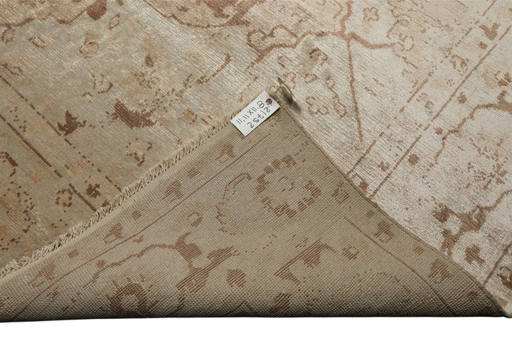 9x12 Beige, Brown, Peach Color Hand Knotted Oushak Bamboo Silk Traditional Oriental Rug