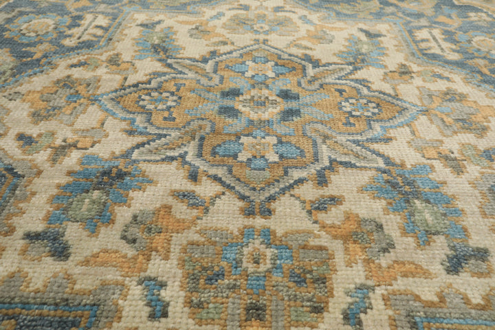 8x10 Blue, Beige, Gold Color Hand Knotted Oushak Wool Traditional Oriental Rug