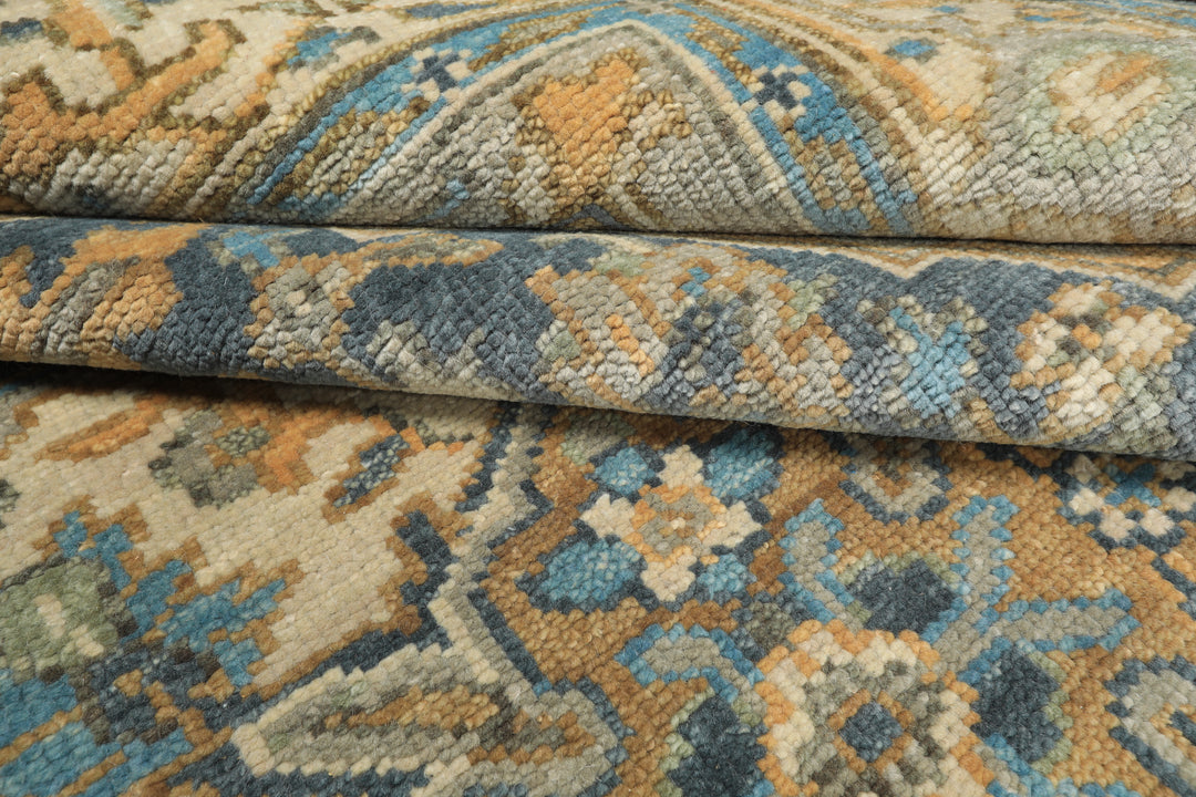 8x10 Blue, Beige, Gold Color Hand Knotted Oushak Wool Traditional Oriental Rug