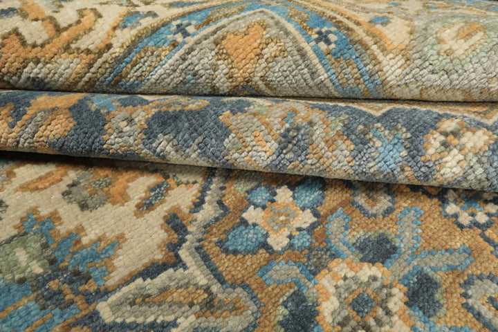 8x10 Blue, Beige, Gold Color Hand Knotted Oushak Wool Traditional Oriental Rug