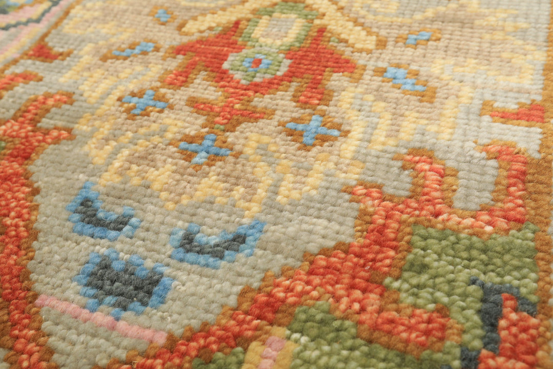 Runner Gray, Mint, Blush Color Hand Knotted Oushak Wool Traditional Oriental Rug