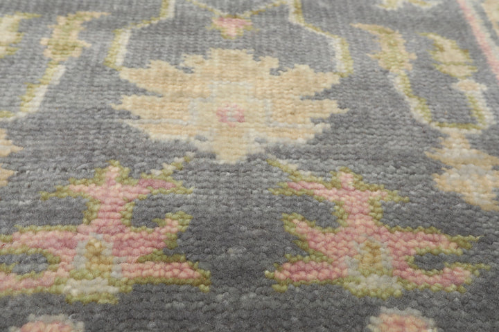 Runner Gray, Mint, Beige Color Hand Knotted Oushak Wool Traditional Oriental Rug