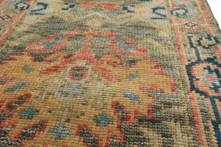 Runner Moss, Gold, Blush Color Hand Knotted Oushak Wool Traditional Oriental Rug