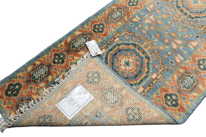 Runner Aqua, Burnt Orange, Lime Color Hand Knotted Oushak Wool Traditional Oriental Rug